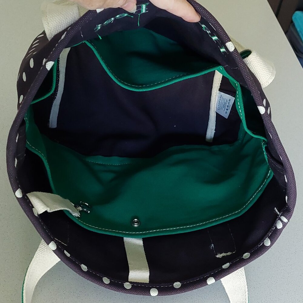 Lands End Navy Blue/Green White Polka Dot Medium Open Top Tote Bag - Picture 7 of 16